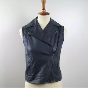 Vince Grey Leather Embossed Biker Moto Vest